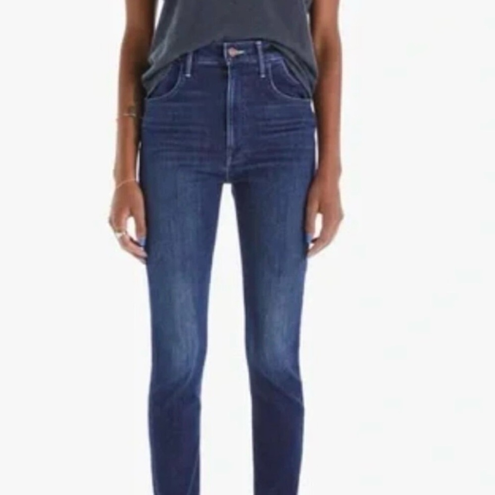 MOTHER The Stash Swooner Dark Blue High-Rise Skinny Jeans in Freebird Wash S 24